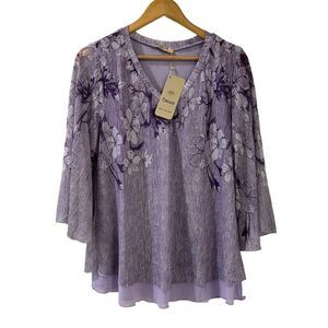 Timeson Women's Chiffon Floral Purple Loose Blouse Medium NWT